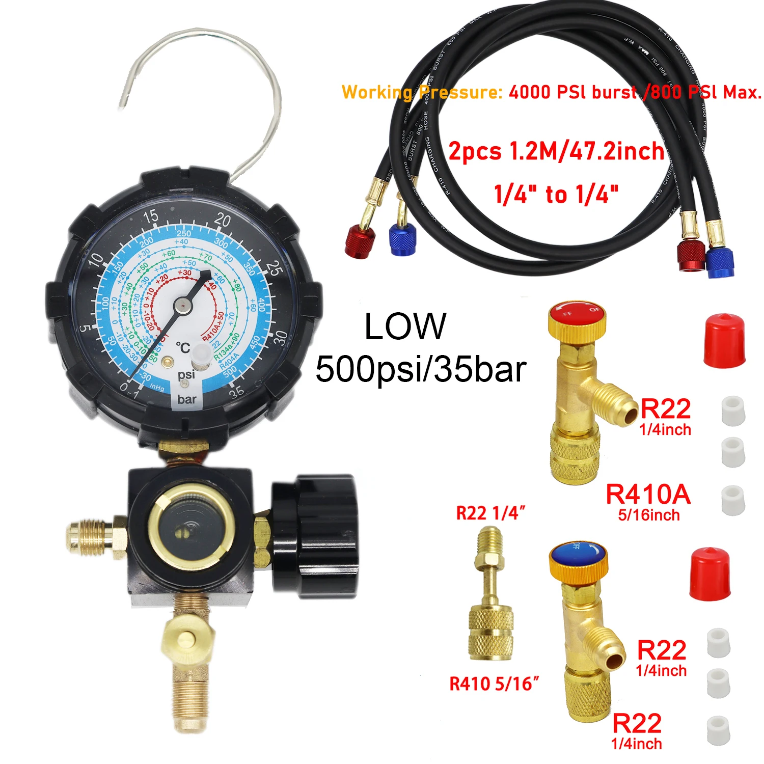 R410a Diagnostic Manifold Freon Gauge Set High Pressure A/C Refrigeration Tool for R22/R410A/R134A/R410a with Sight Glass G1/4