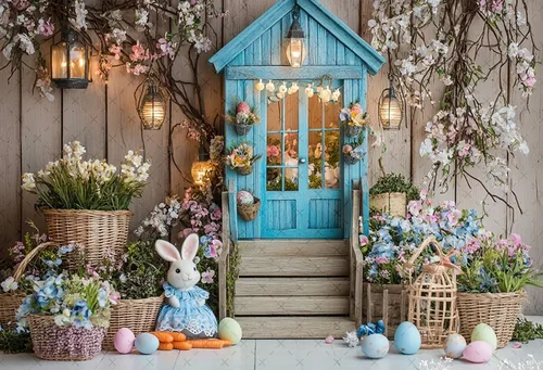 Imagen 2 del producto Mehofond Photography Background Spring Easter Boho Floral House Egg Kids Birthday Cake Smash Portrait Decor Backdrop Photo Studi