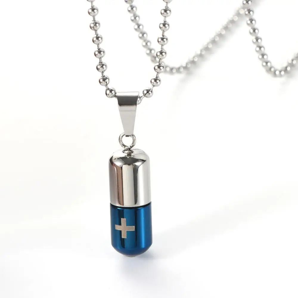 New Men Perfume Holder Keepsake Women Ashes Vial Pill Necklace Cross Engraved Clavicle Choker Cremation Urn Pendant