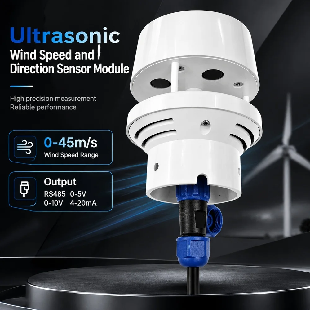 Ultrasonic Wind Speed and Direction Sensor Module 0-45m/s Output RS485 0-5V 0-10V 4-20mA Detection Weather Station Transmitter