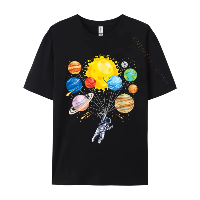 男性用の面白い宇宙飛行士プリントコットン生地Tシャツ,宇宙風船,惑星,科学,太陽系,夏,デザイナー