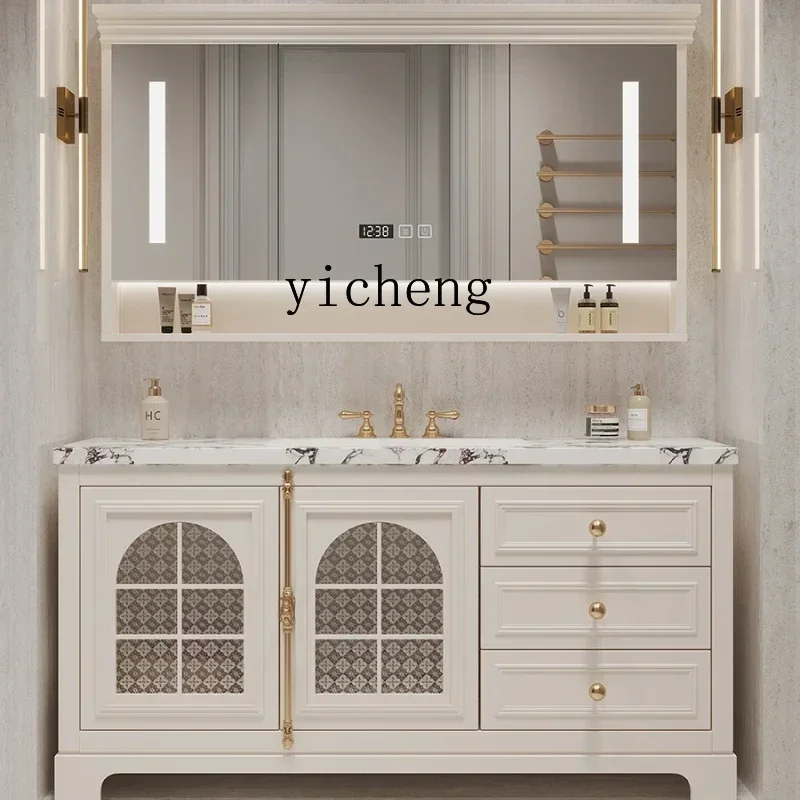 H11- Integrated Basin Retro Wind Multi-functional Rack Floor-to-ceiling Smart Bathroom Cabinet