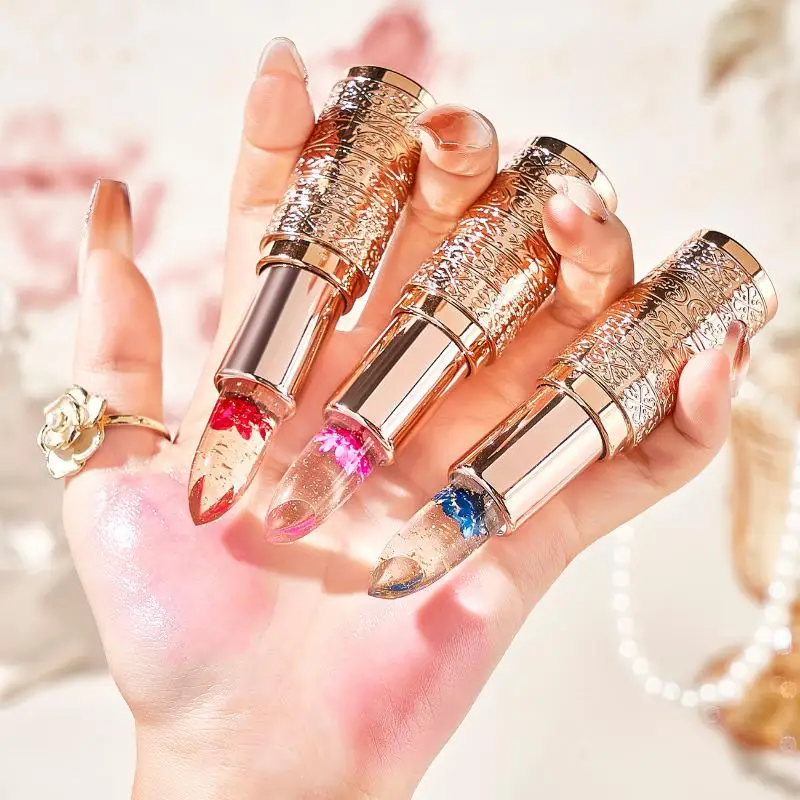 Lápiz labial transparente con forma de flor de gelatina, bálsamo labial hidratante resistente al agua que cambia de Color, maquillaje de flores de larga duración, brillo de labios Sexy