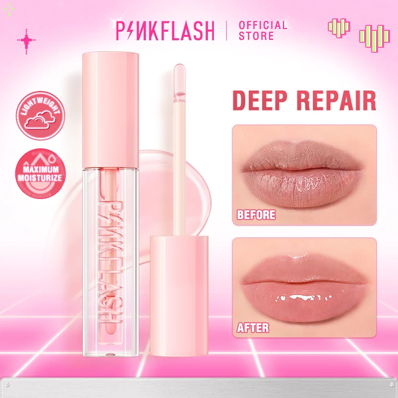 PINKFLASH Mirror Lip Gloss Waterproof Moisturizing Lip Oil Long Lasting Liquid Lipstick Non-stick Cup Lip Tint Makeup Cosmetics