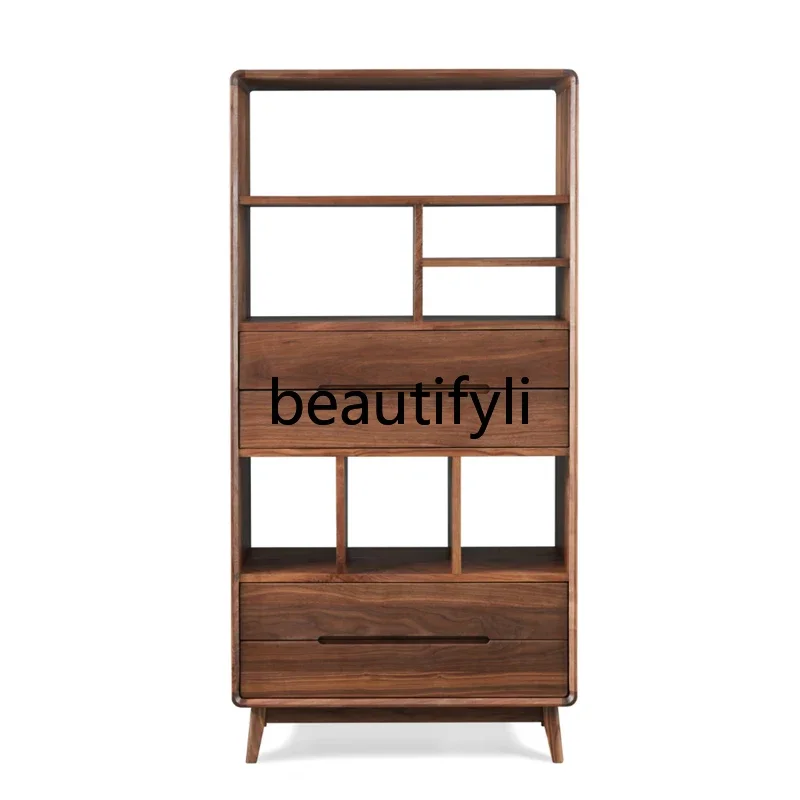 

Black walnut solid wood combination bookcase, large-capacity locker, storage bookcase, simple vertical cabinet