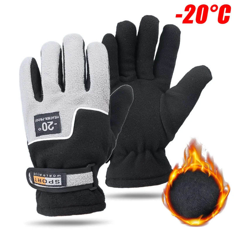 Polar Fleece Warm Gloves for Men Cycling Skiing Wool Glove Extreme Cold Weather -20℃ Windproof Waterproof Gloves Sports Mittens