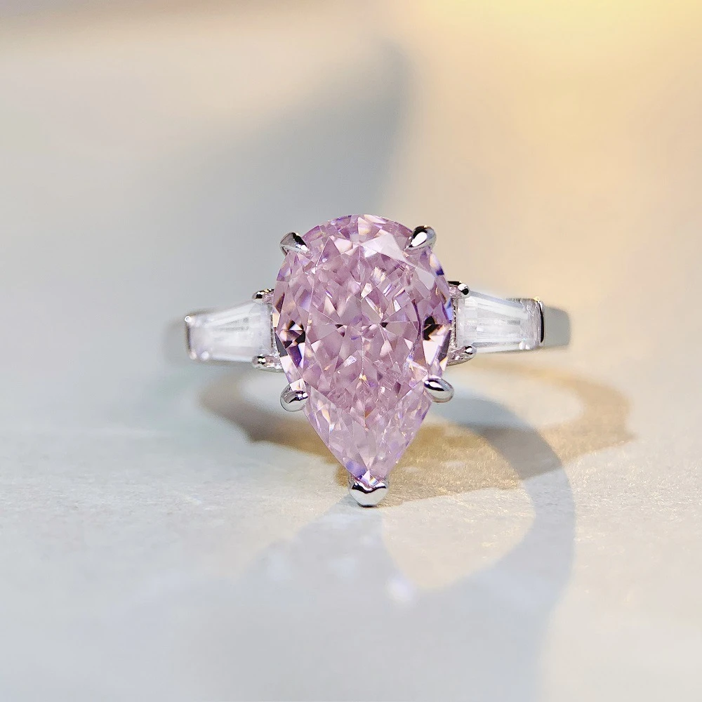 

Waterdrop Ice Flower Cutting Ring Wholesale for Women S925 Pure Silver High Carbon Diamond Ring Color Treasure Gemstone Ring