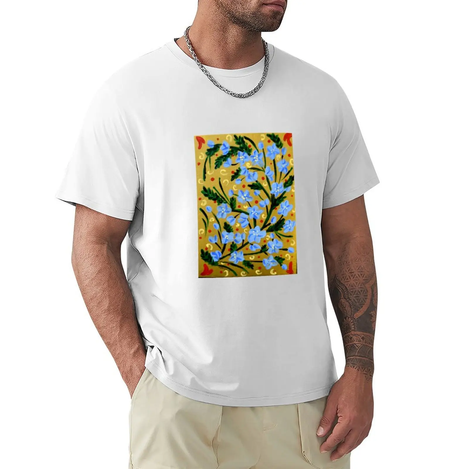 Forget-me-nots on Gold T-Shirt boys animal print quick-drying mens cotton t shirts