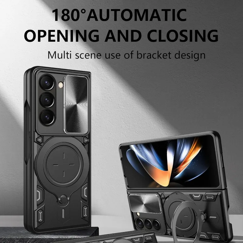 Capa para samsung galaxy z fold 7 6 5 câmera rotativa magnética slide protetor anel 360 suporte capa fundas