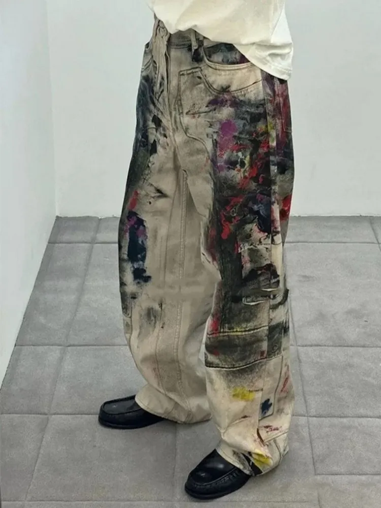 Hip Hop Vintage Graffiti Print Persönlichkeit Jeans Frauen High Street Gerade Hosen Lose Fit Neue Weibliche Casual Denim Hosen