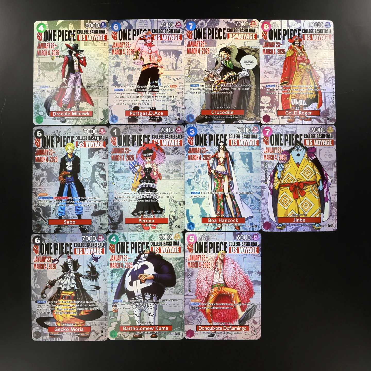 One Piece TCG OPCG Englisch DIY College Basketball Set Ace Sabo Boa Mihawk Roger Perona Moria Kuma Dof Anime Sammelkarten