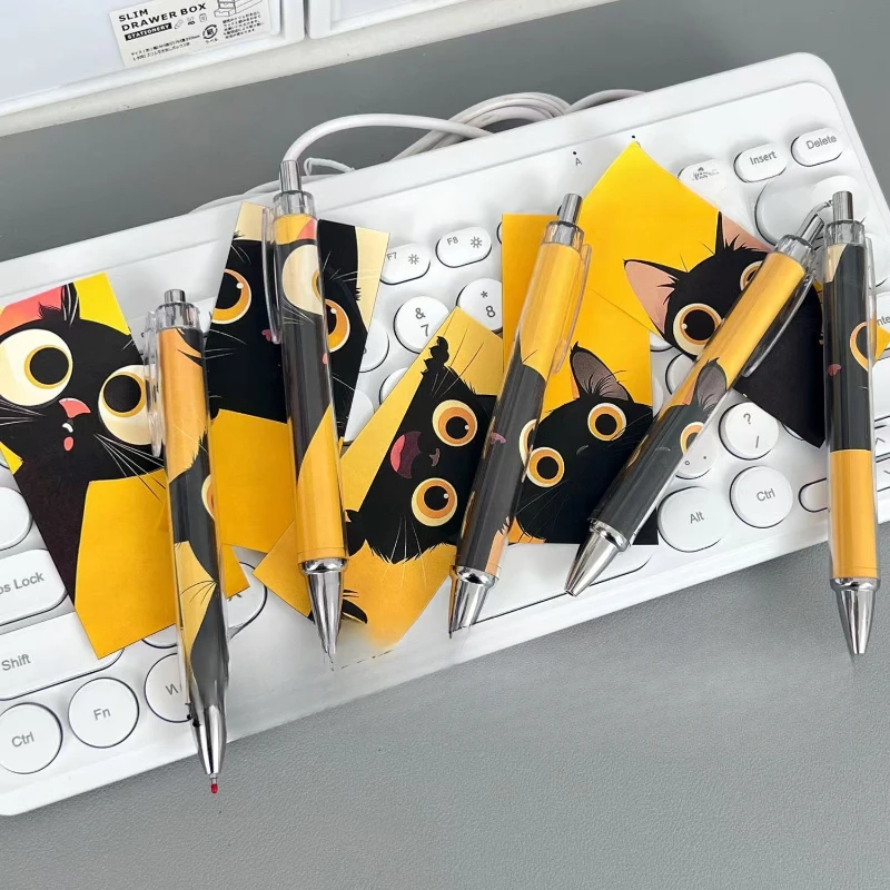 

Popular Cartoon High-value Black Cat Roll Paper Pen 0.5mm Black Quick-drying Press Neutral Pen School Supplies Pretty Stationery