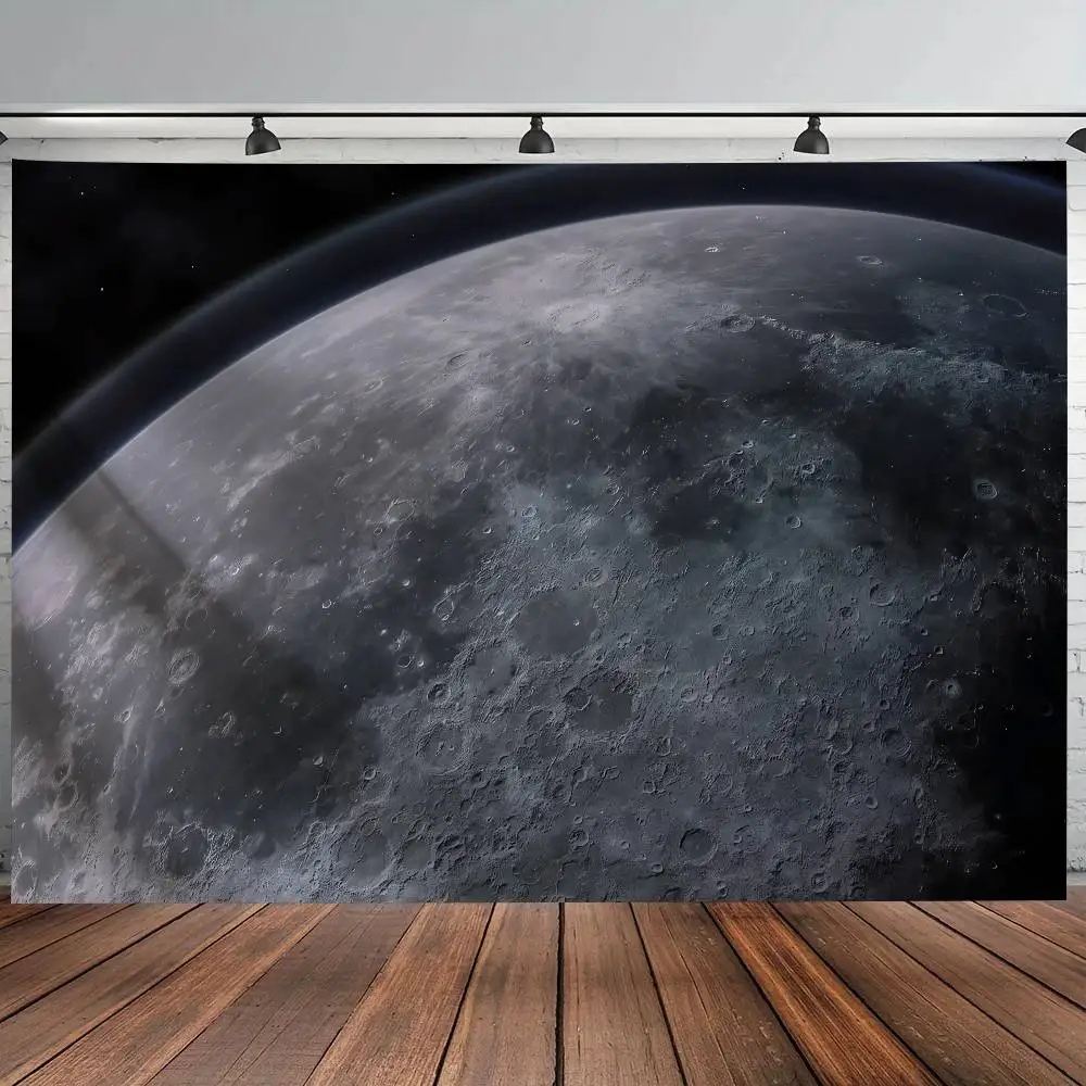 Moon Surface Space Tapestry, Detailed Crater Lunar Planet Close‑Up View Dark Deep Starry Outer Space Cosmic Scenery Decor