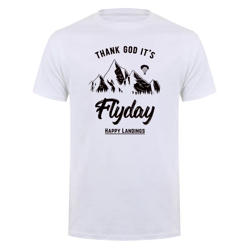 Funny Thank God It's Flyday Retro Paragliding Paraglider T Shirt Men Casual Tops Cotton Loose Oversized T-shirts DY-453