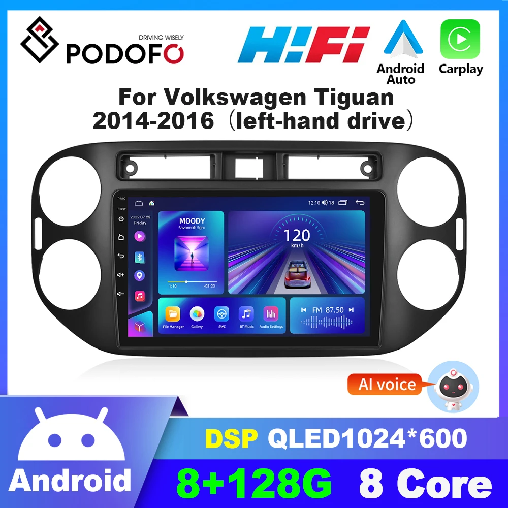 

Podofo 8+128G Android 2din Car Radio Audio for Volkswagen Tiguan 2014-2016 wireless Carplay autoradio GPS Navigation