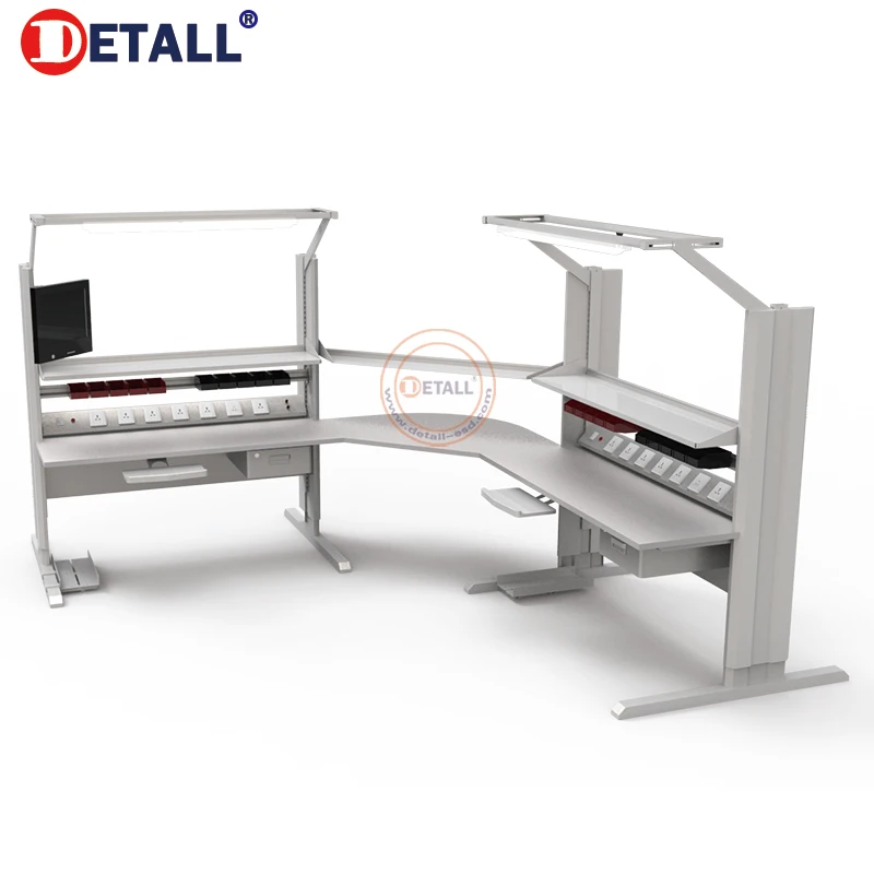 Corner Esd Electronic Assembly Line Working Table Work Bench Furniture Led Lighting Computer Workbench For Workshop