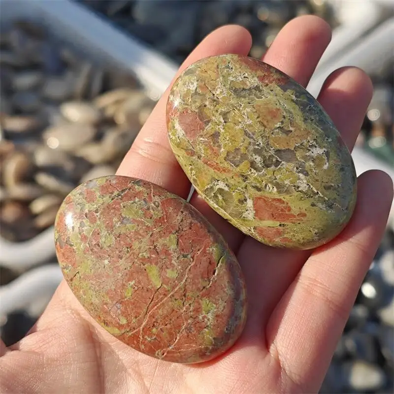 2PCS Natural Unakite Palm Carving Witchcraft Ornaments Home Decoration Accessories Room Decor Gift