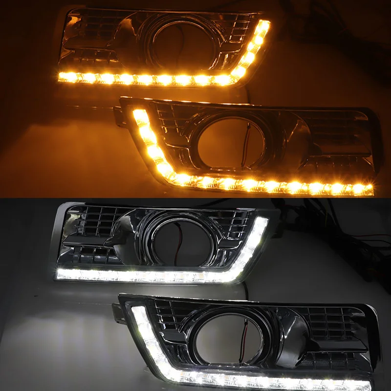 2pcs Car LED Daytime Running Light for Cadillac SRX 2012-2016 2017 DRL White Day Light Yellow Turn Signal Light Fog Lamp