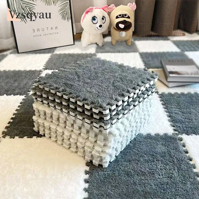 

30x30cm Plush Puzzle Foam Floor Mat Creative Fashion Carpet Square Interlocking Carpet Fluffy Area Rugs Baby Activity Play Mats