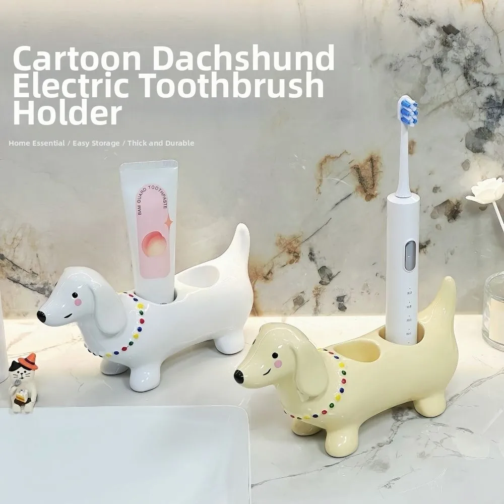 

Ceramic Dachshund Toothbrush Holder Creative 2 Slot Electric Toothbrush Stand Cute Waterproof Toothpaste Toothbrush Base