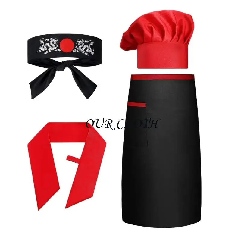 Hibachi Chefs Association accessories Hibachi Chefs Tall Caps Apron Necktie و Hachimaki Headband لعشاق Hibachi Y1ac