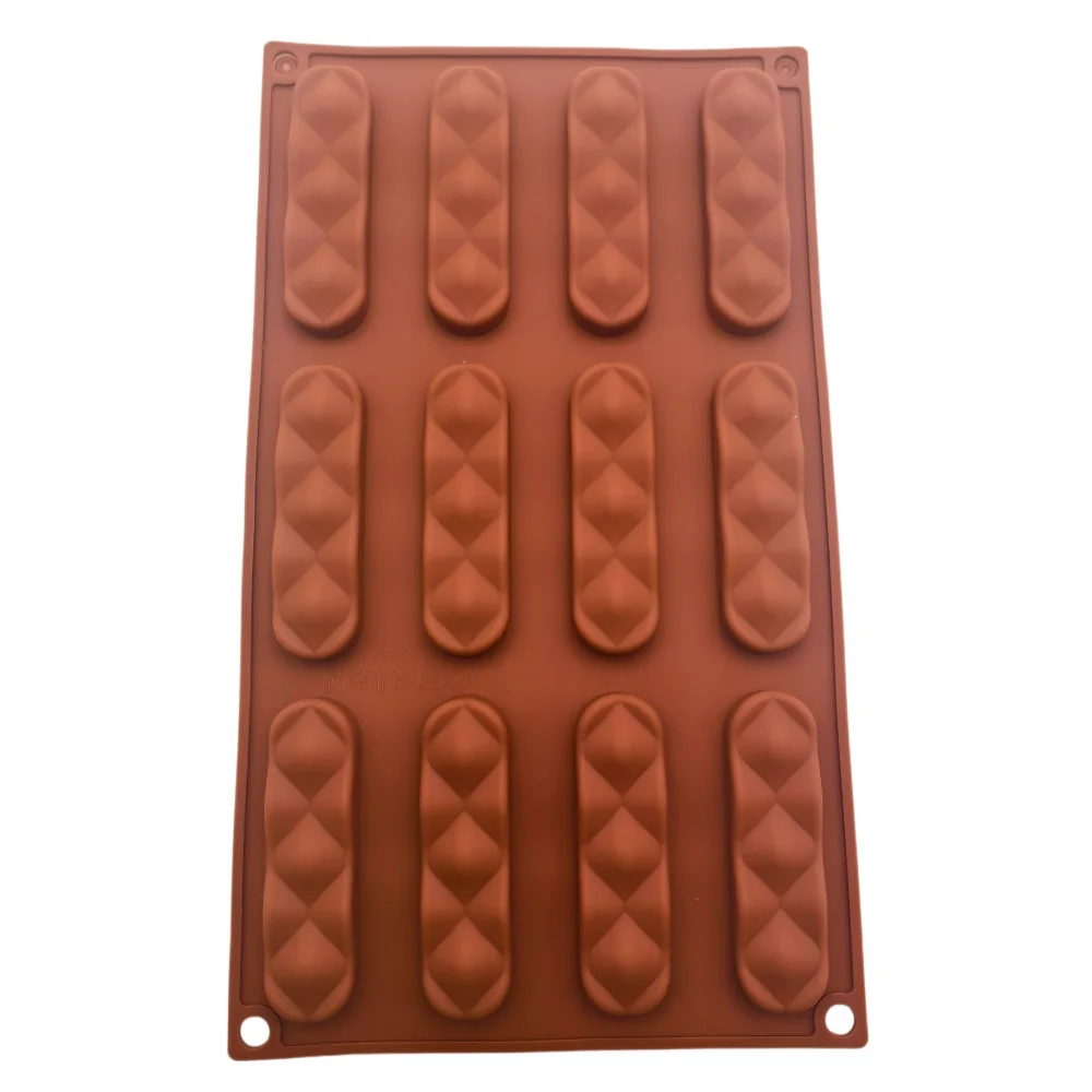 Silicone Quilted Diamond Chocolate Bar Mold 12 Cavity Pistachio Bar Protein Bars Ice Candy Mold Long Strip Cookies Baking Mould