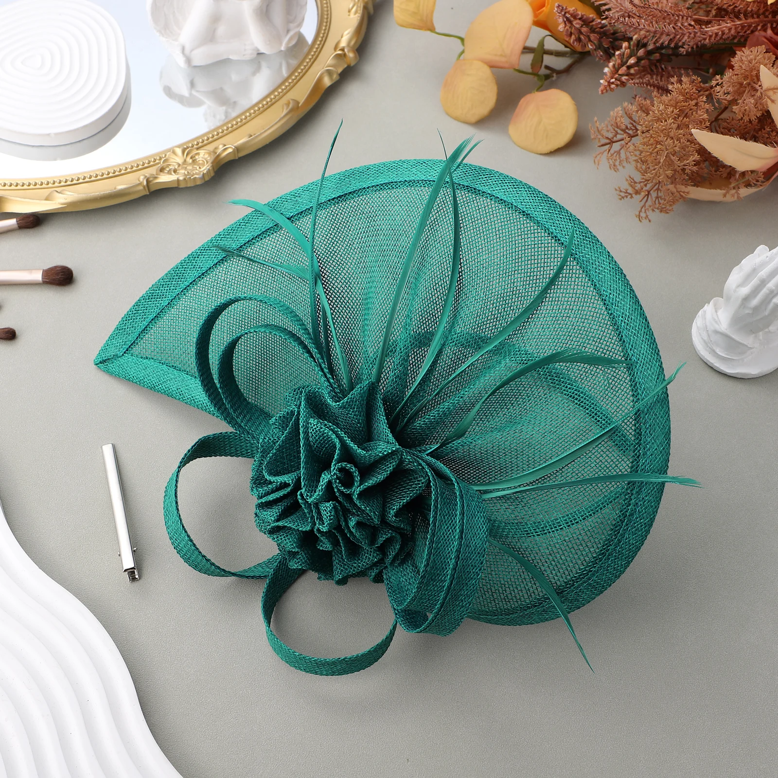 

Mesh Head Flower Hair Accessories Bride Bridal Veil Imitation Hemp Hat Headb for Tea Party Cocktail Wedding Bridesmaid