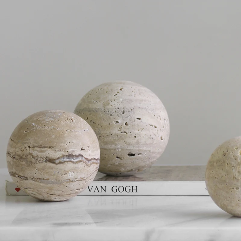 Modern Simple Creative Yellow Travertine Marble Ball Ornaments Paperweight Home Room Study Living Room Decorations Accessories