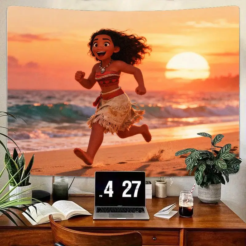 

1 шт. Дисней Моана закат пляжный гобелен для бега яркий мультяшный полиэстер настенное искусство гостиная спальня домашний декор подарок для фанатов