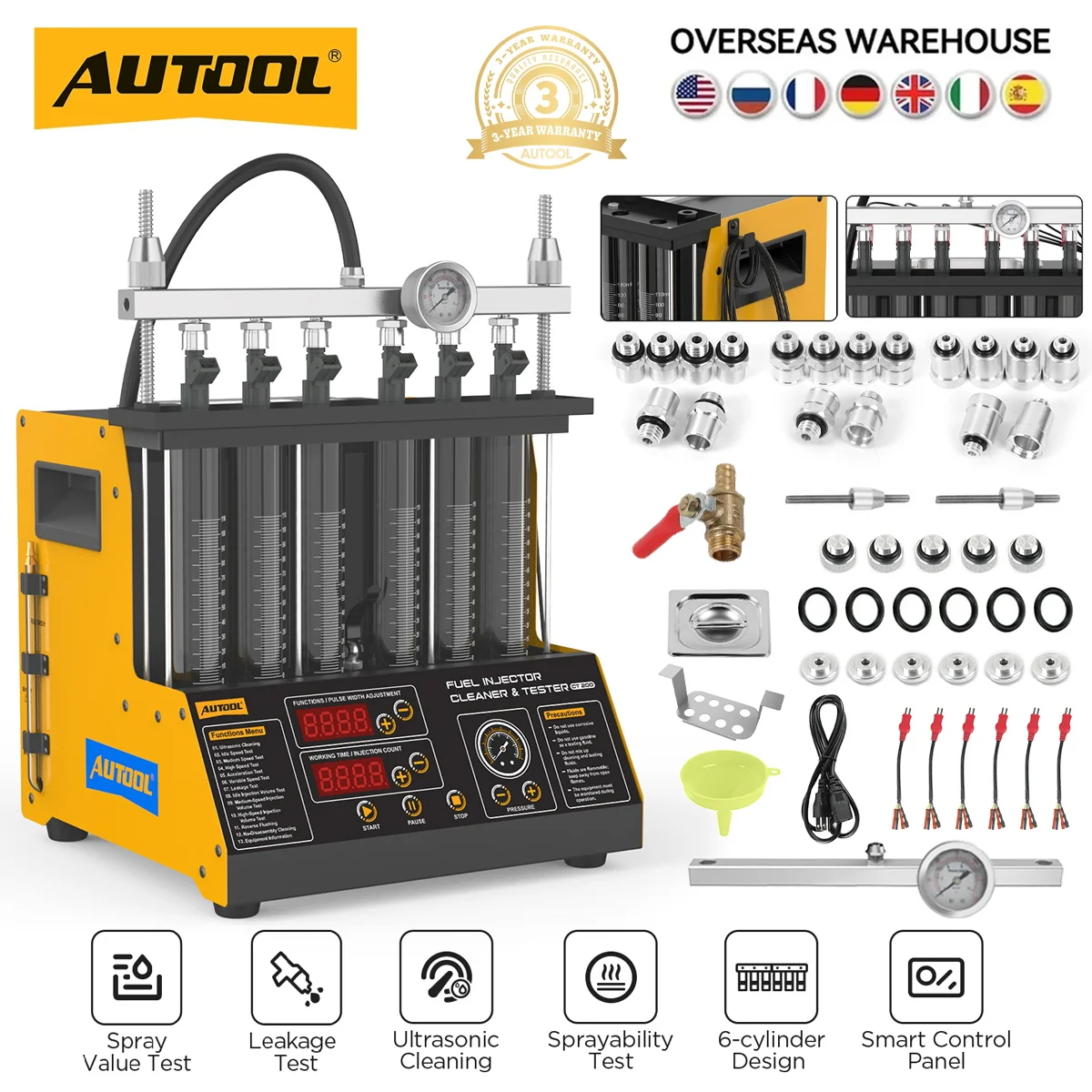 AUTOOL CT200 Fuel Injector Cleaner Tester Ultrasonic Cleaning Machine 110V 220V Nozzle Diagnostic Tool for Car Ford Honda Nissan