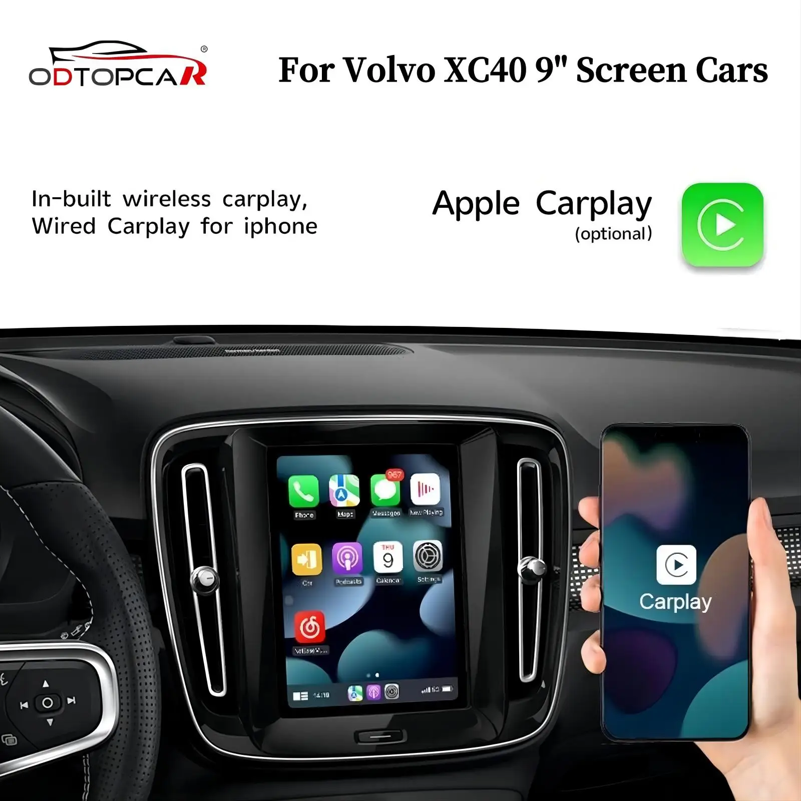 Apple Carplay Wireless Adapter for Volvo XC40 Upgrade Full Screen Android Auto 9 inch Touch Screen Android 13 System Car Ai Box