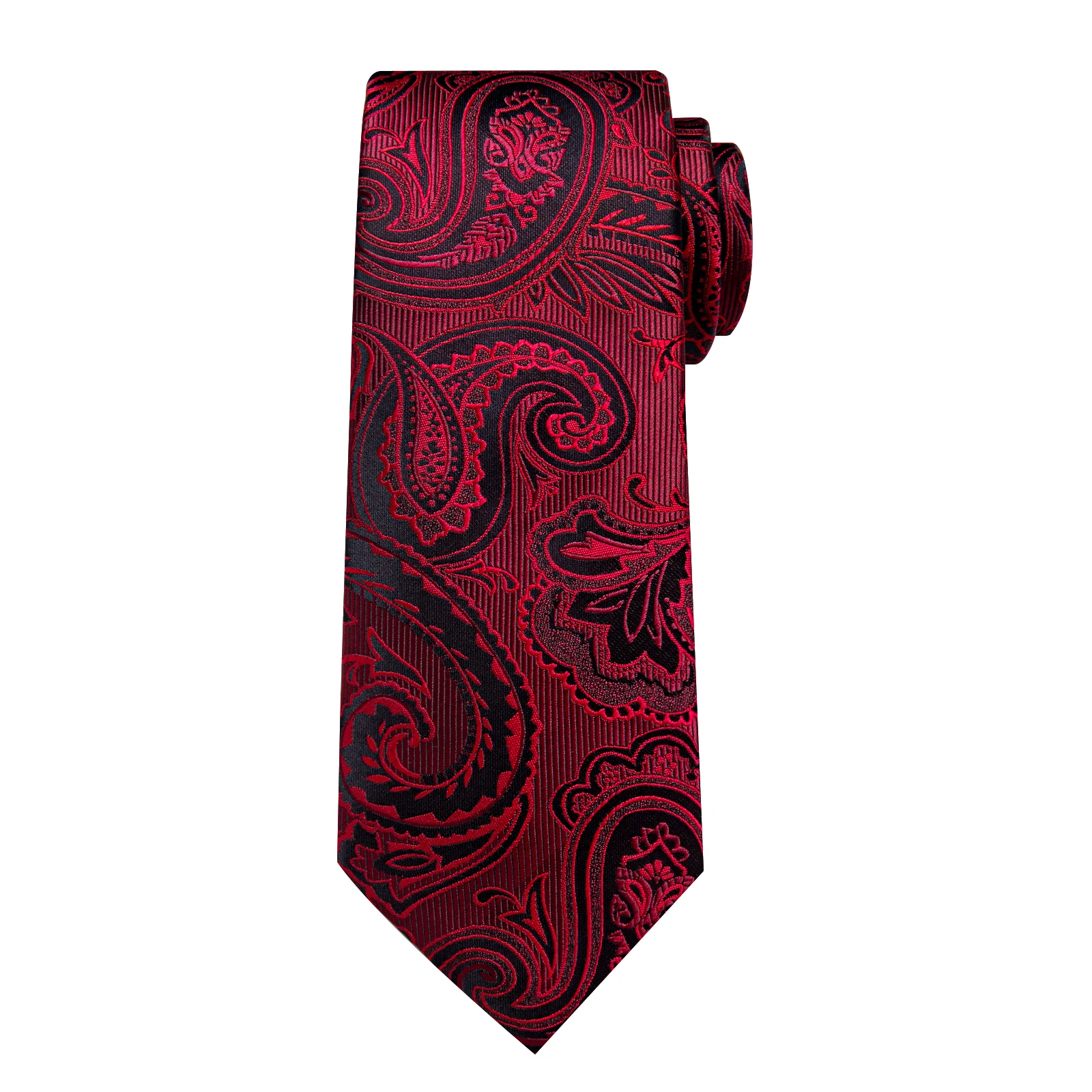 Luxury Floral Striped Solid Men's 8 cm Red Silk Tie Set Handkerchief Cufflinks Business Wedding Prom Groom Accsessories Gift Men