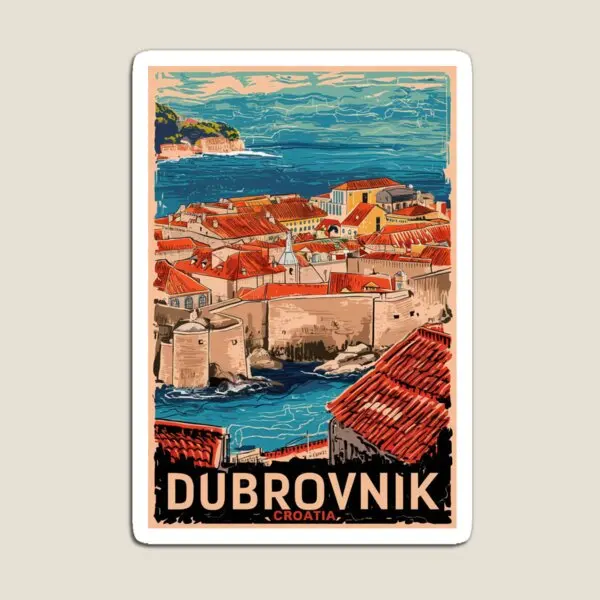 Dubrovnik Vintage Travel Poster  Magnet Funny Children Decor Colorful Kids Toy Home for Fridge Organizer  Stickers Magnetic