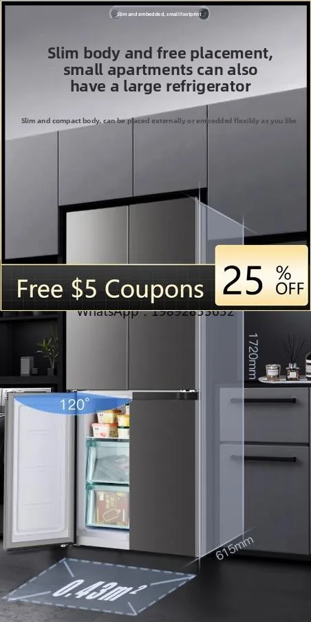 

ZC Double Door Refrigerator Cross Open Four Door Household Energy-Saving Frost-Free Refrigerator