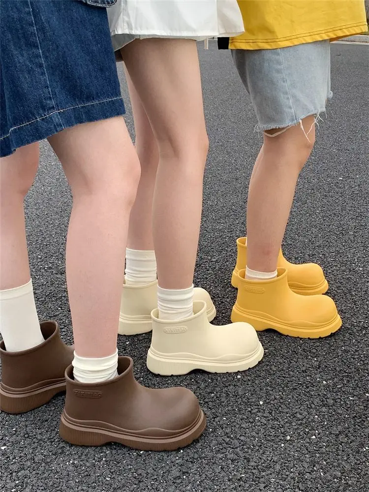 Fotografia 7: Botas de borracha para mulheres botas impermeáveis cano curto solto sapatos de água fundo grosso tornozelo botas de chuva femininas
