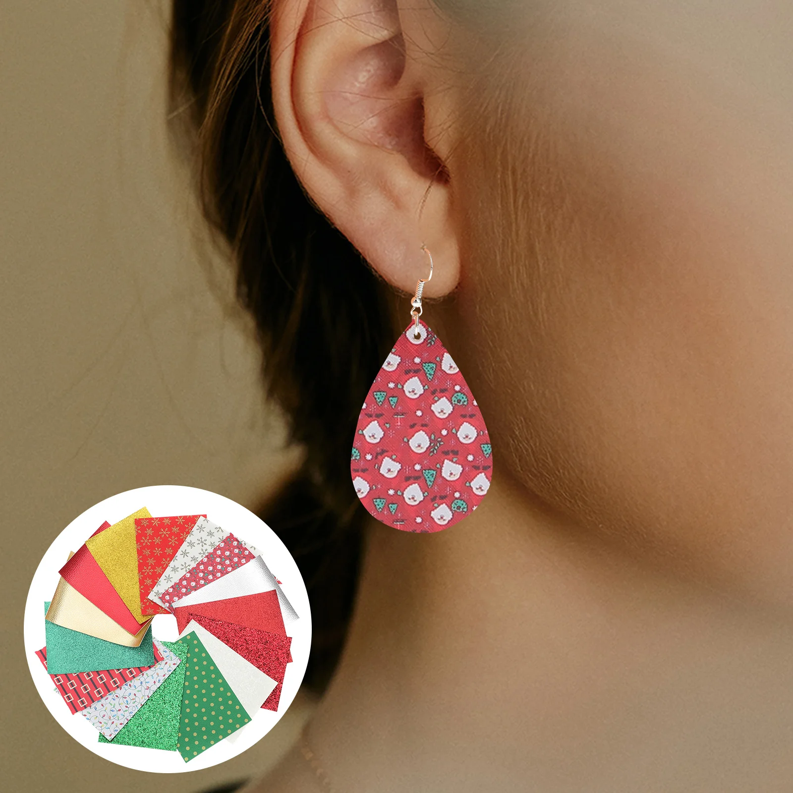 15 Pcs Christmas Fabric Fragment DIY Jewelry Accessories Earrings Kit Material Supplies Making Part Hair Materials