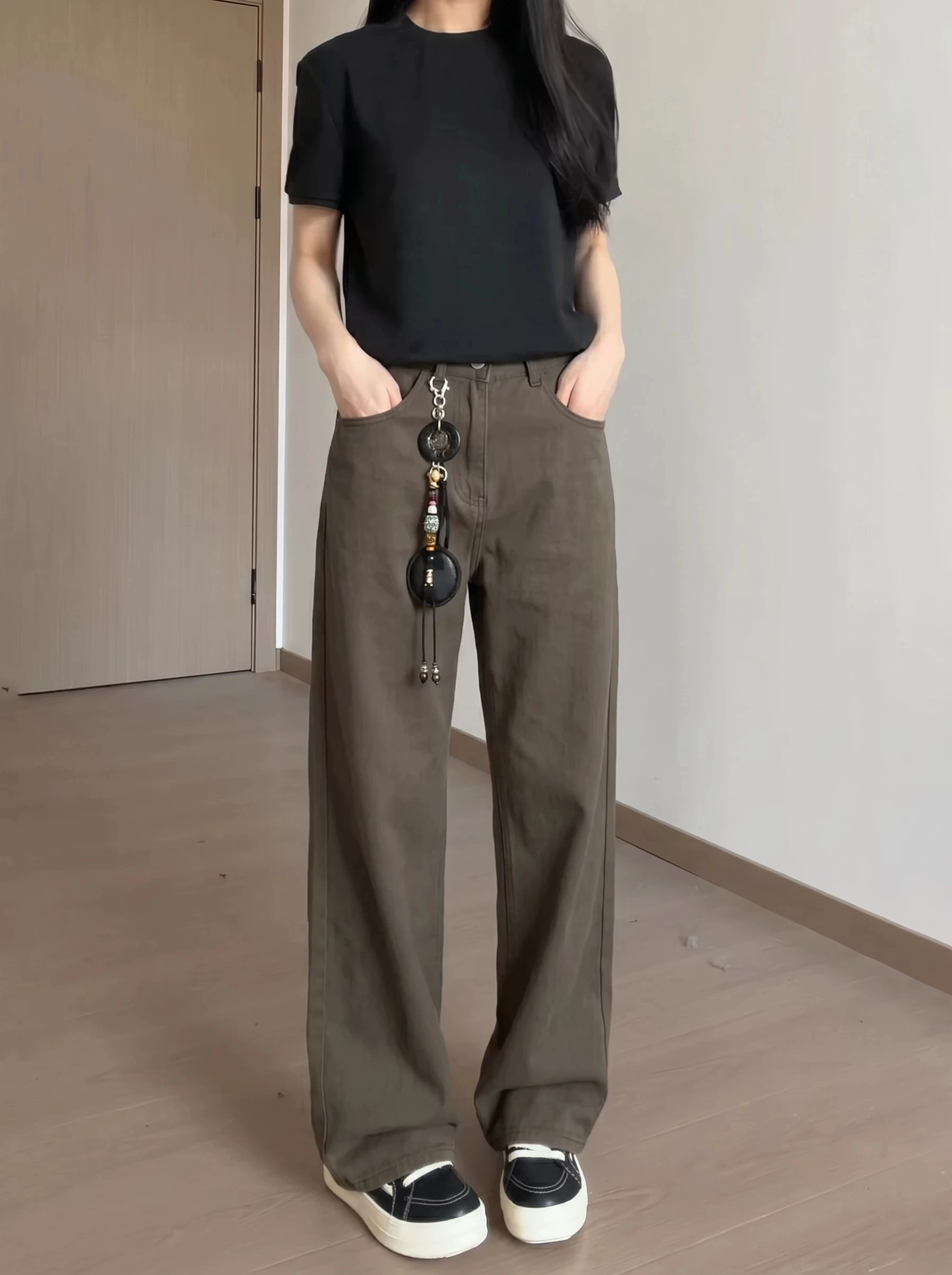 

American Retro Brown Straight Leg Jeans Men Summer Thin Style Slimming Long Leg Cotton Pure Narrow Version Knife Pants