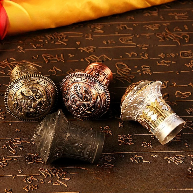 Exquisite Dragon Head Thangka Scroll Ends 2.5cm Alloy Carved Finials for Buddhist Art