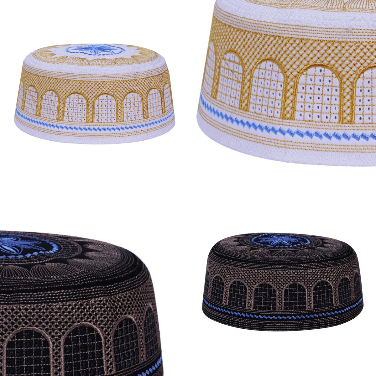 

Man Muslim Hat Saudi Arabian Islamic Hat Simple and Elegent Comfortable To Wear Exquisite Embroidery Sweat Wicking Prayer Hat