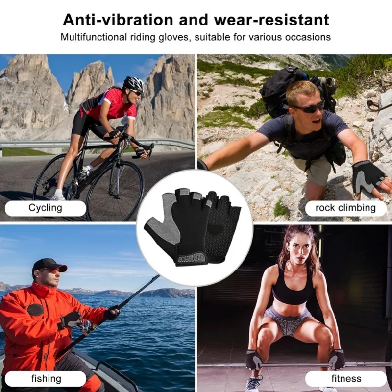 Gants d'entraînement de gymnastique sans doigts pour hommes et femmes, cyclisme, sport, fitness, moto, VTT, anti-brûlure, accessoires de vélo