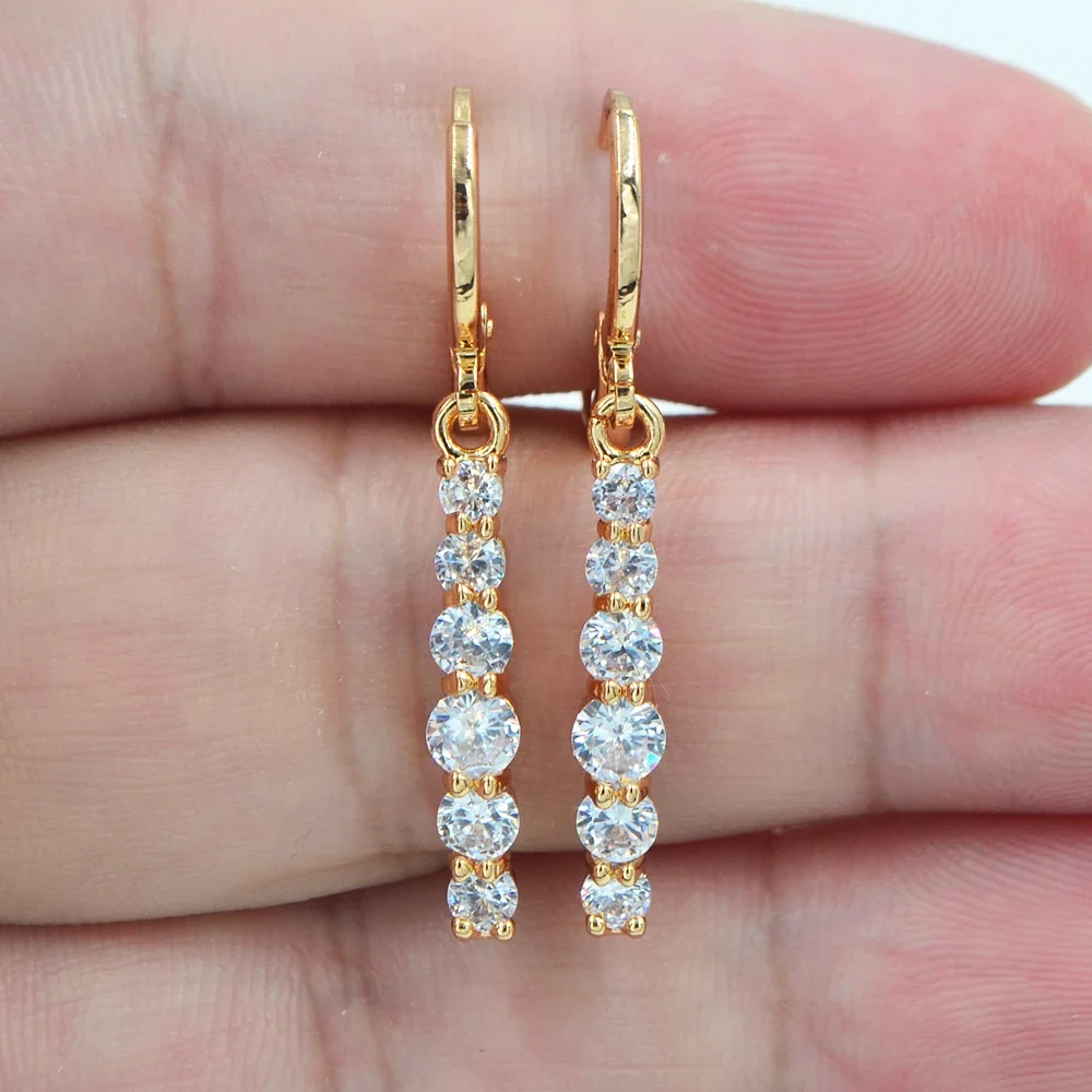 Fashion Gold Color Clear Zirconia CZ Stick Dangle Earrings for Women