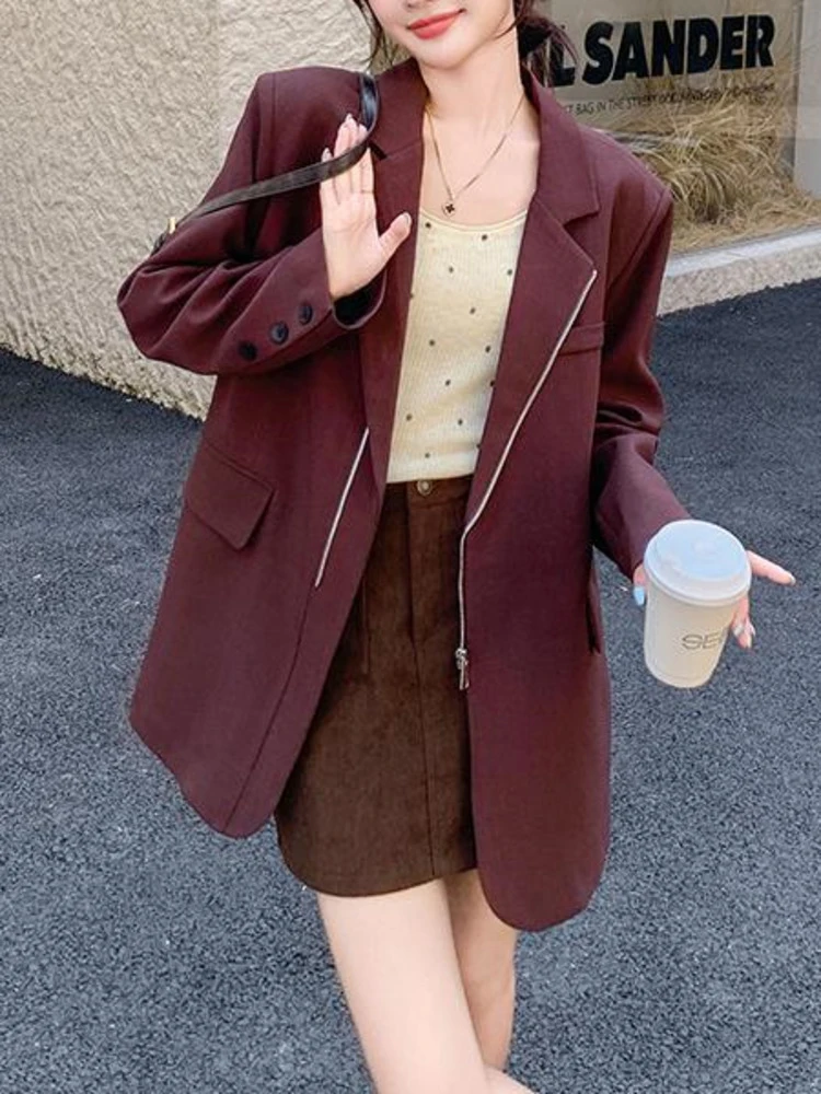 Newest Spring Summer Women's Zippered Blazer Jacket Fashion Asymmetrical Design Lightweight Office Casual Suit Coat blazer mujer