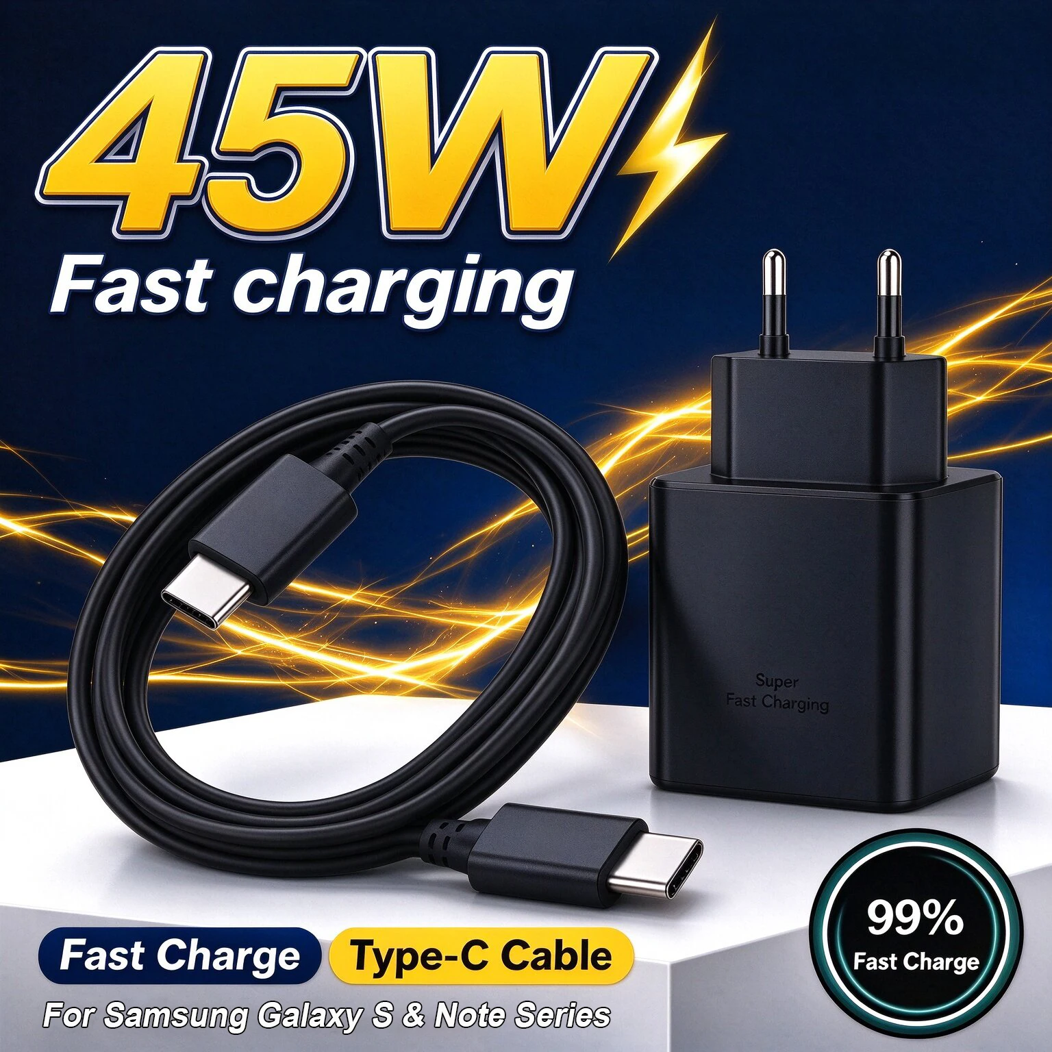 45W USB-C Fast Charger For Samsung Galaxy S26 S25 S24 Ultra Plus A56 A55 Note Type C Cable Quick Charging EU US UK Phone Adapter