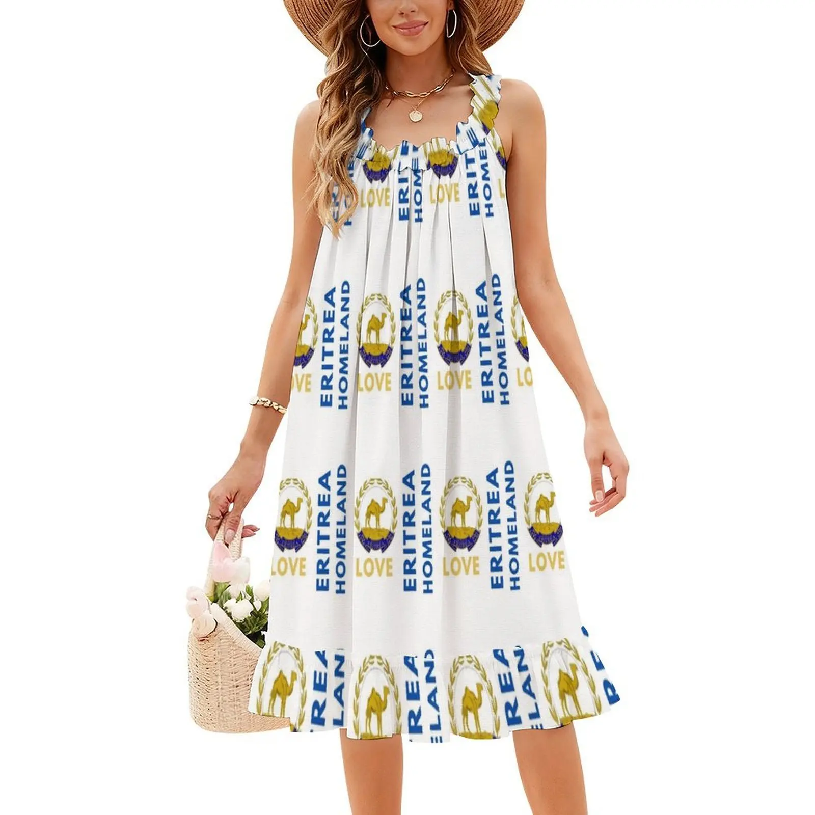 إريتريا فستان بفتحة عنق على شكل قلب فستان أنيق للحفلات الصيفية للنساء إريتريا أفريقيا إريتريا العلم فستان نسائي