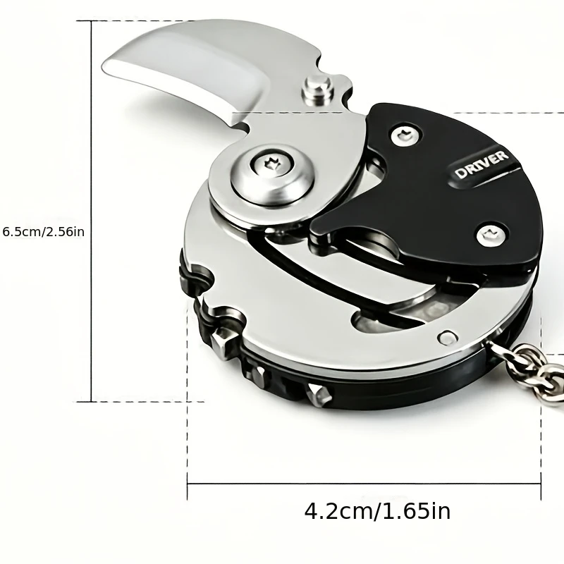 Portable EDC Keychain Multi‑Tool Stainless Steel Folding Knife Screwdriver Bits Kit Outdoor Camping Survival Pocket Tool