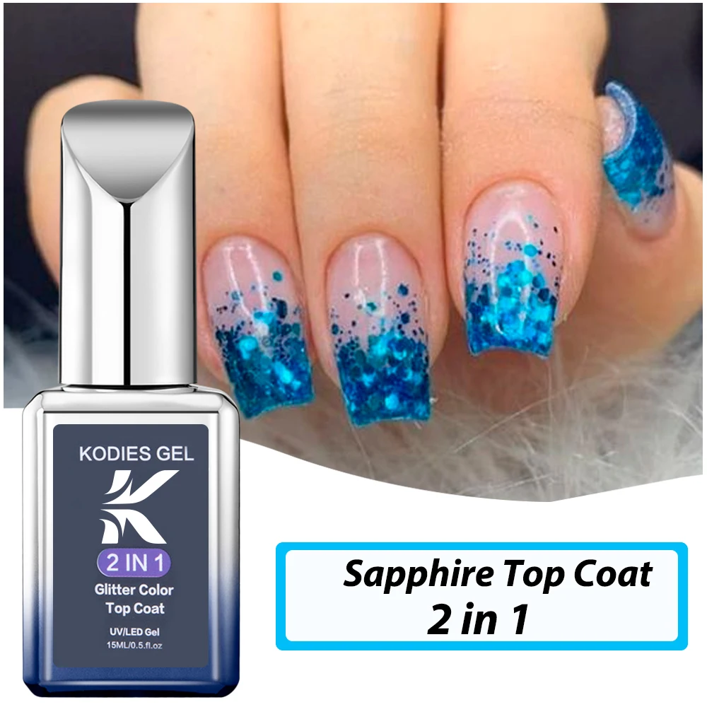 KODIES GEL Super Laser Top Coat Gel Nagellack 2 IN1 Glitzer Pailletten Rainbow Shine Top Gel Finish Cover Sealer Alles für Maniküre
