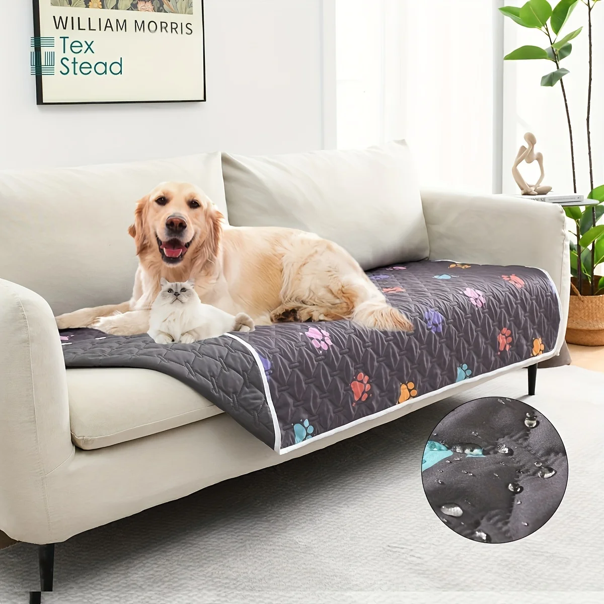 Anti-Leakage Dog Bed Cover Reversible Changing Pad Reusable Camping Mat for Kids/Pet,Washable Dog paw pattern Blanket