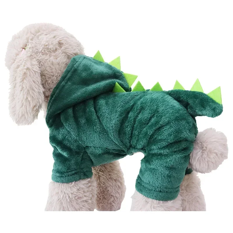 Creative Funny Dinosaur Shape Autumn And Winter Warm Plush Coat Dog Cat Clothes Cute Quirky Pet Hooded Clothes Pets Accessories