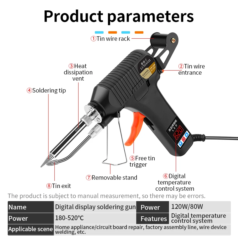 Imagem -02 - Pistola de Ferro de Solda Elétrica com Display Digital Luxianzi 180520 ° c Temperatura Ajustável Enviar Automático Ferramenta de Reparo de Soldagem de Pistola de Lata