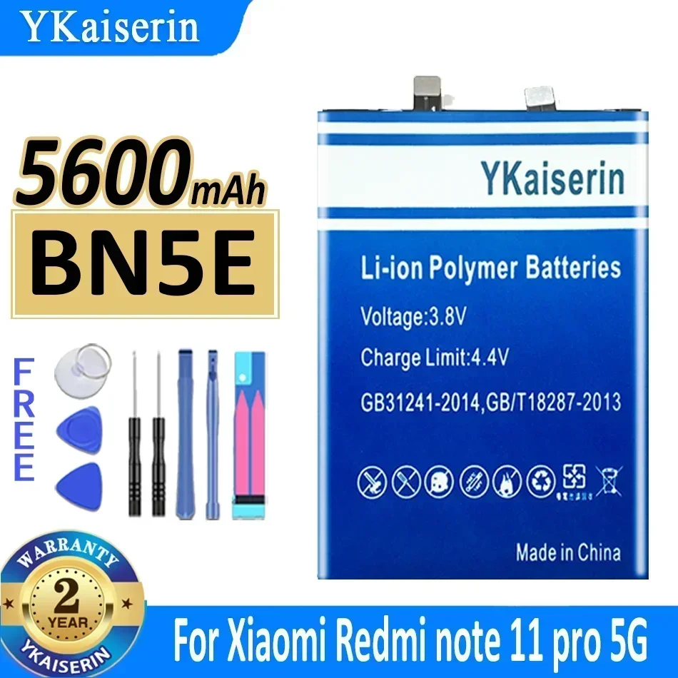 

5600mAh YKaiserin New High Quality BN5E Battery for Xiaomi Redmi Note 11 Pro 5G/ POCO X4 PRO 5G Mobile Phone Batteries + Tools